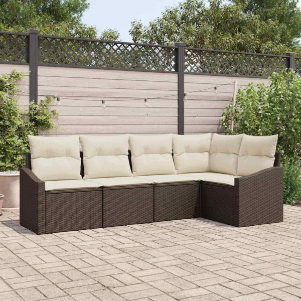 ARDEBO.de - Garten Sofa Set Set von 5 Braun, Creme Rattan, Polyester