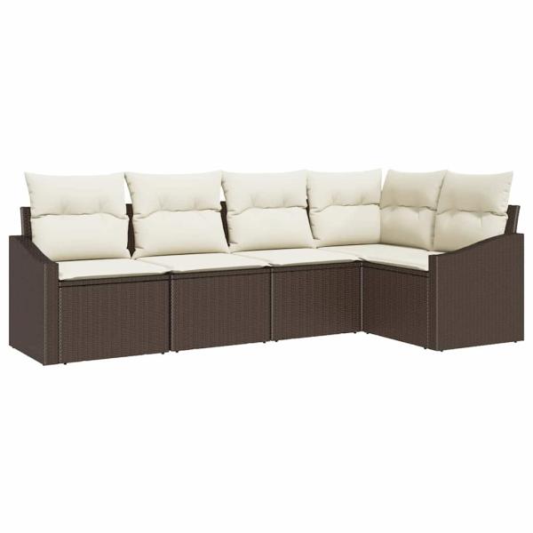 Garten Sofa Set Set von 5 Braun, Creme Rattan, Polyester