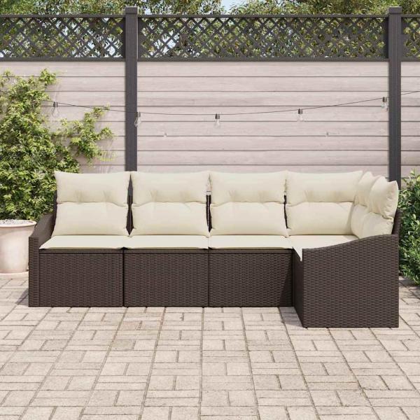 Garten Sofa Set Set von 5 Braun, Creme Rattan, Polyester