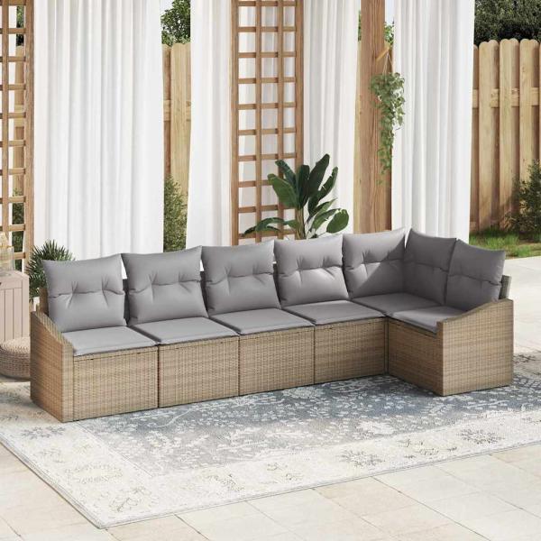 ARDEBO.de - Garten Sofa Set Set aus 6 Beige Rattan, Polyester Outdoor Sofa
