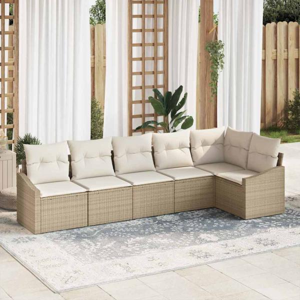 ARDEBO.de - Garten Sofa Set Set aus 6 Beige Rattan, Polyester Outdoor Sofa
