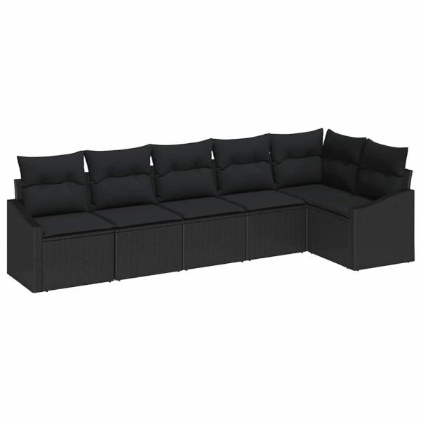 Garten Sofa Set 6 Teile Schwarz Poly-Rattan, Polyester, Stahl