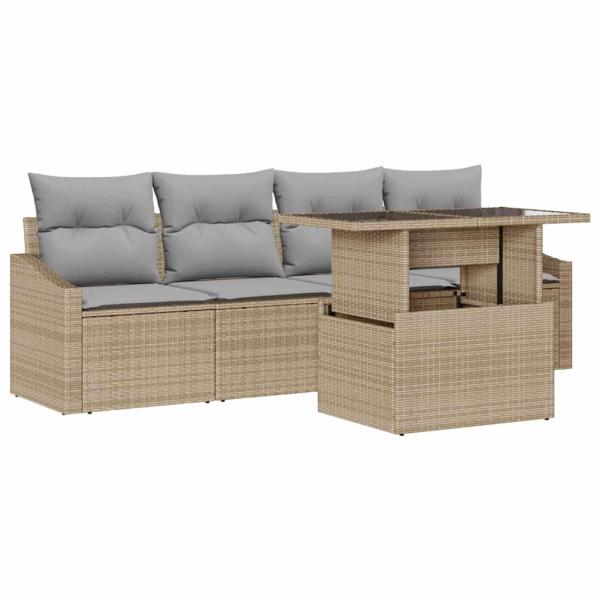 Garten-Sofa-Set 5 Teile Beige, Grau Rattan, Polyester