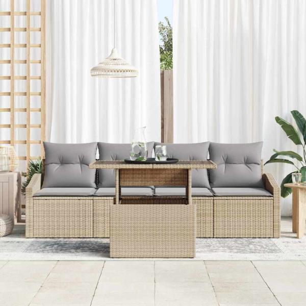 Garten-Sofa-Set 5 Teile Beige, Grau Rattan, Polyester