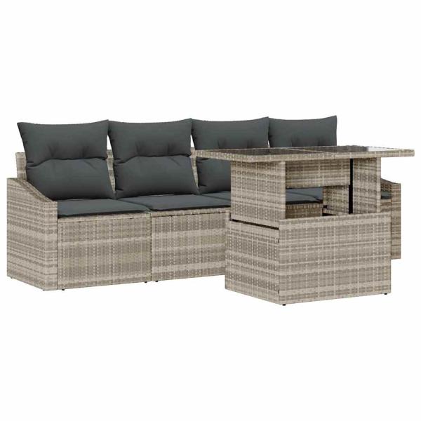 Garten-Sofa-Set 5-teilig Beige Rattan Rechteckig Zeitgenössisch