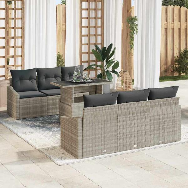 ARDEBO.de - Garten Sofa Set 7-teilig Beige Rattan Garten Sofa Set