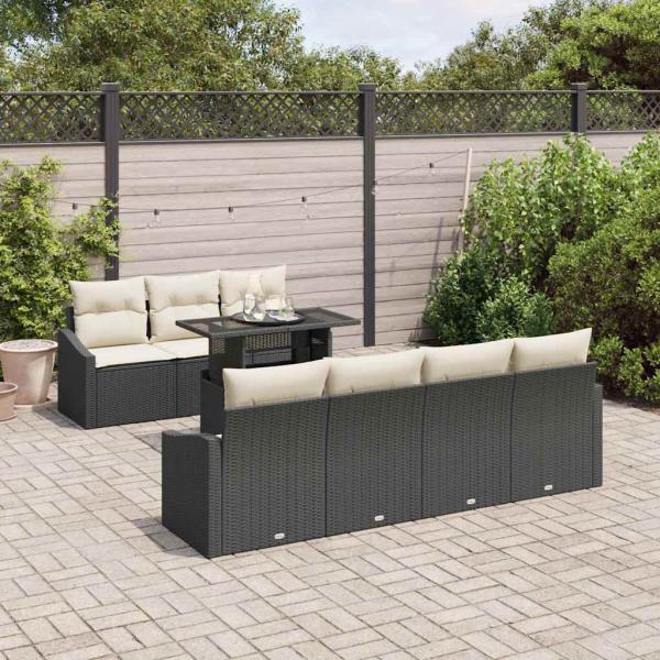 Garten-Sofa-Set Set aus 8 Beige, Schwarz Rattan, Polyester, Stahl