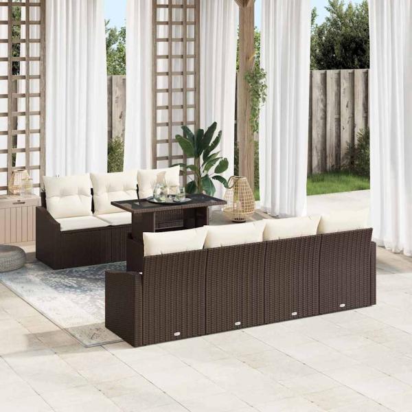 ARDEBO.de - Garten-Sofa-Set mit Kissen mit Speicher 8 pcs Braun Poly-Rattan