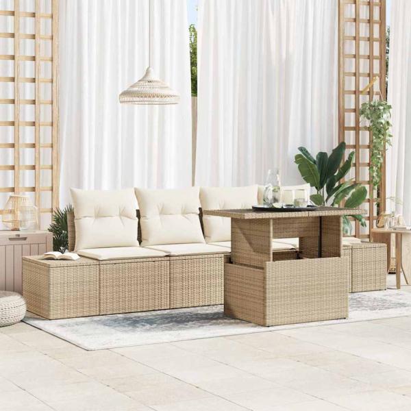ARDEBO.de - Garten-Sofa-Set 5 Teile Beige PE-Rattan
