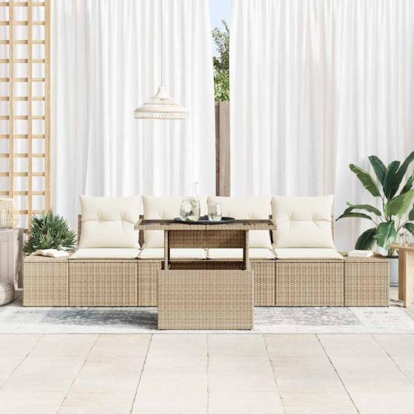Garten-Sofa-Set 5 Teile Beige PE-Rattan