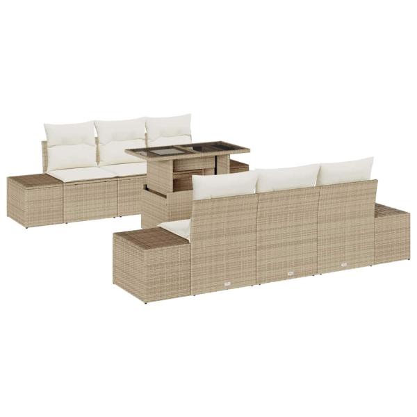 Garten Sofa Set Set mit 7 Teilen Beige Rattan Garten Sofa Set