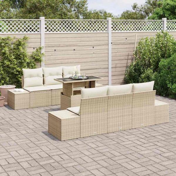 Garten Sofa Set Set mit 7 Teilen Beige Rattan Garten Sofa Set