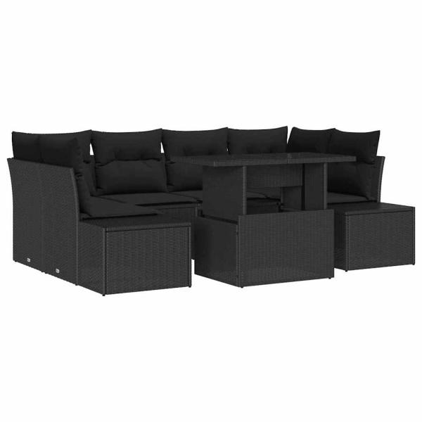 Garten-Sofa-Set 7-teilig Schwarz Poly-Rattan, Glas