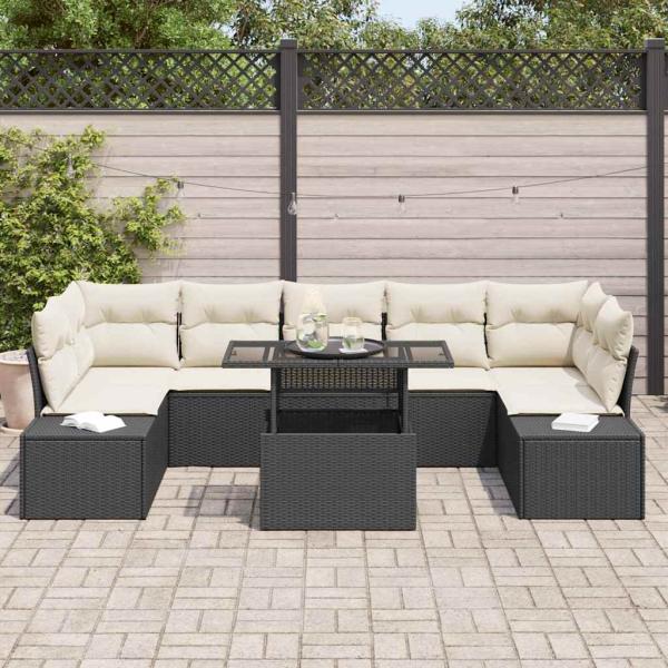 Garten-Sofa-Set 8 Teile Schwarz Rattan Garten-Sofa-Set