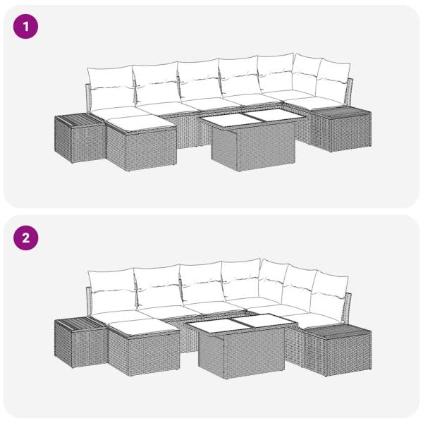 Garten Sofa Set 8-teilig Beige, Grau Rattan, Polyester, Stahl