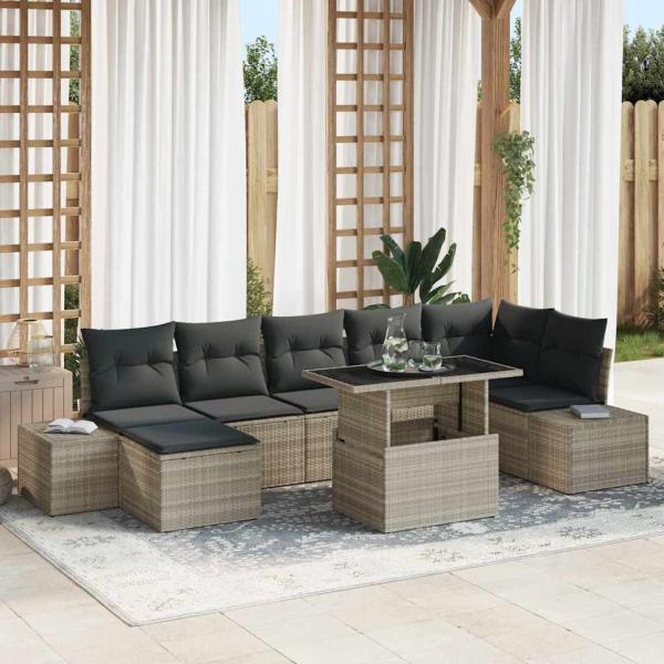 ARDEBO.de - Gartensofa-set 8 stk. Hellgrau Poly-Rattan
