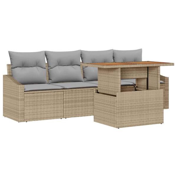 Garten-Sofaset 5-teilig Beige Rattan, Schaum, Glas Garten-Sofaset