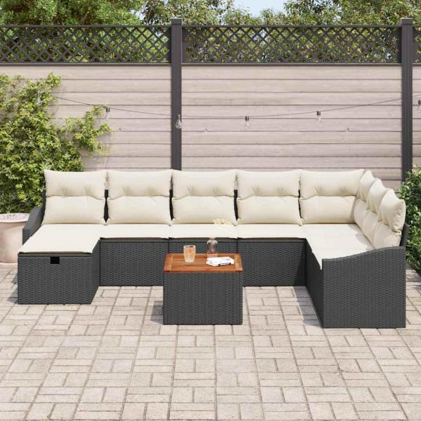 Garten-Sofa-Set 9-teilig Schwarz und Creme
