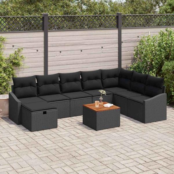 ARDEBO.de - Gartensofa-set 9 stk. Schwarz Poly Rattan