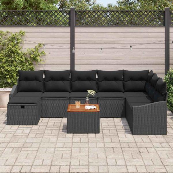 Gartensofa-set 9 stk. Schwarz Poly Rattan