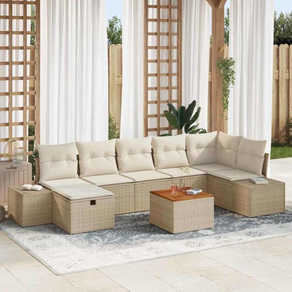ARDEBO.de - Garten Sofa Set 8-teilig Beige Rattan, Polyester Ecksofa