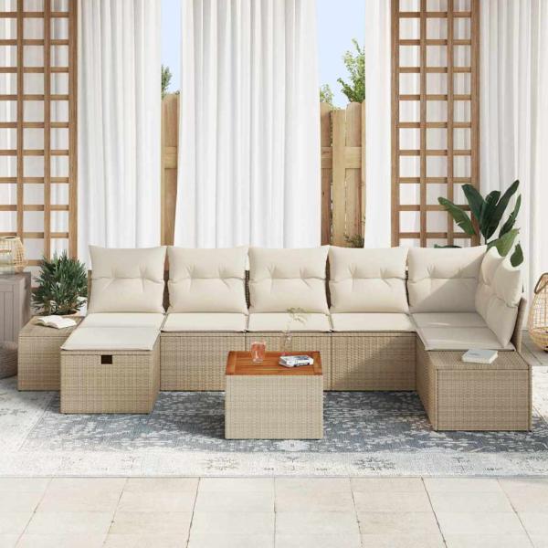 Garten Sofa Set 8-teilig Beige Rattan, Polyester Ecksofa