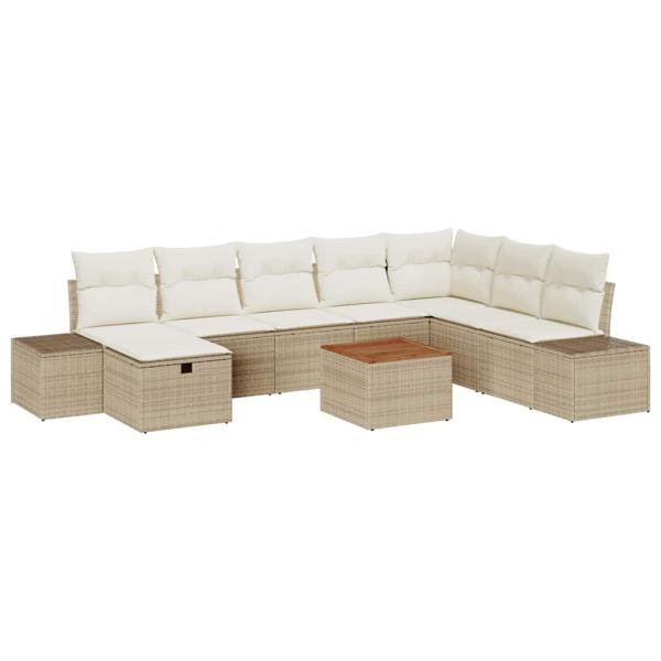 Garten Sofa Set 9-teilig Beige Rattan, Polyester Garten Sofa Set