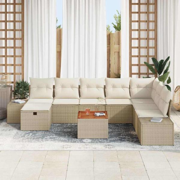 Garten Sofa Set 9-teilig Beige Rattan, Polyester Garten Sofa Set