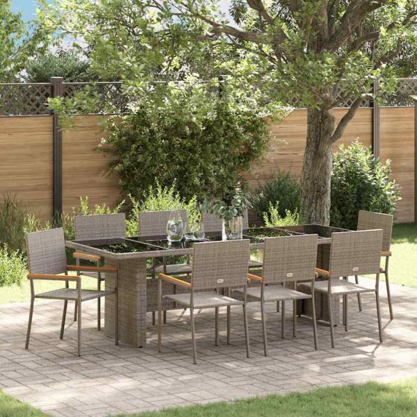ARDEBO.de - 9-teiliges Garten-Esszimmer-Set Grau Poly Rattan