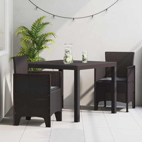Garten-Dining-Set 3-teilig Braun Kunststoff-Rattan Robust