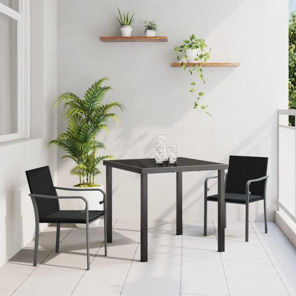 ARDEBO.de - 3-teiliges Garten-Esszimmer-Set mit Kissen Schwarz Poly Rattan