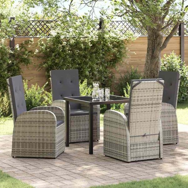 ARDEBO.de - 5-teiliges Garten-Esszimmer-Set mit Kissen Graues Poly-Rattan