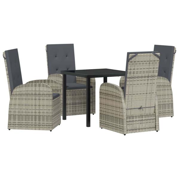 5-teiliges Garten-Esszimmer-Set mit Kissen Graues Poly-Rattan