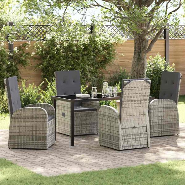 ARDEBO.de - 5-teiliges Garten-Esszimmer-Set mit Kissen Grau Poly Rattan
