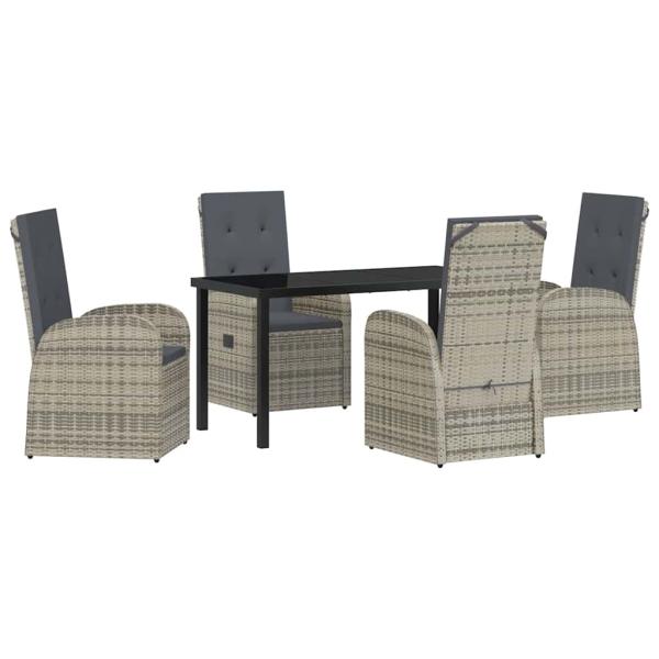 5-teiliges Garten-Esszimmer-Set mit Kissen Grau Poly Rattan
