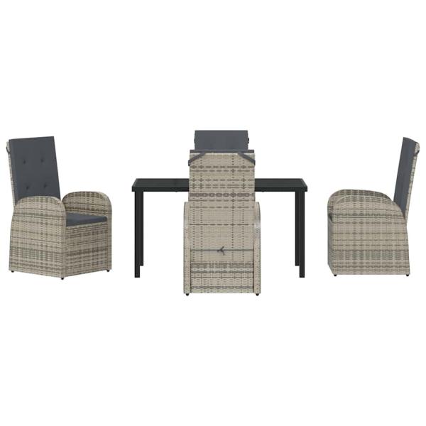 5-teiliges Garten-Esszimmer-Set mit Kissen Grau Poly Rattan
