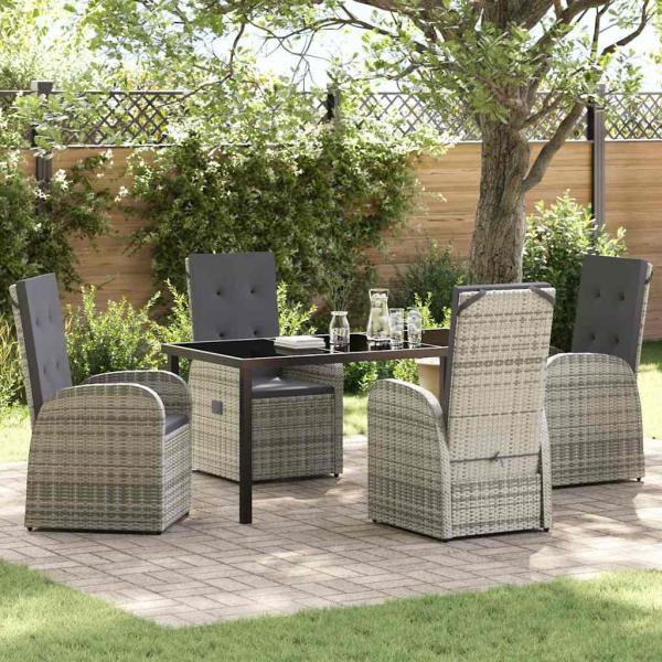 ARDEBO.de - 5-teiliges Garten-Esszimmer-Set mit Kissen Grau Poly Rattan