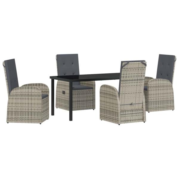 5-teiliges Garten-Esszimmer-Set mit Kissen Grau Poly Rattan