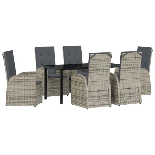 7-teiliges Garten-Esszimmer Set mit Kissen Grau Poly Rattan