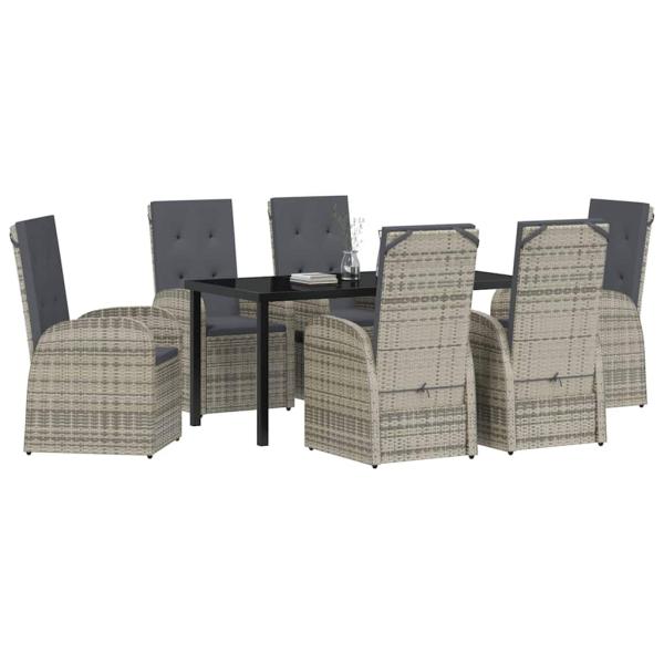 7-teiliges Garten-Esszimmer Set mit Kissen Grau Poly Rattan