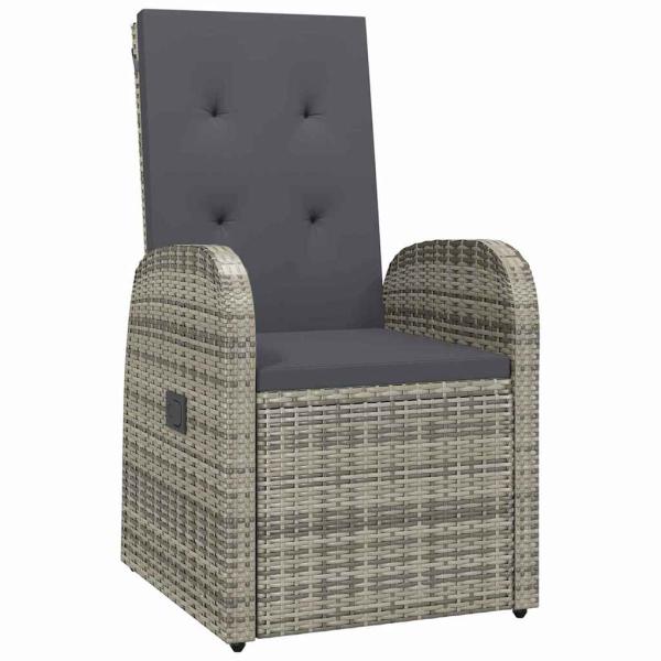 7-teiliges Garten-Esszimmer Set mit Kissen Grau Poly Rattan