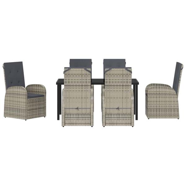 7-teiliges Garten-Esszimmer Set mit Kissen Grau Poly Rattan