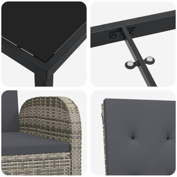 7-teiliges Garten-Esszimmer Set mit Kissen Grau Poly Rattan