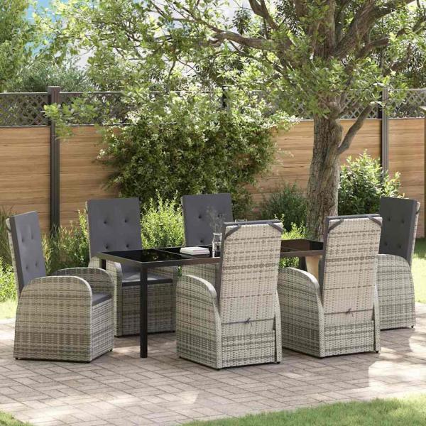 ARDEBO.de - Garten Essgruppe mit Kissen 7 pcs Grau Poly-Rattan