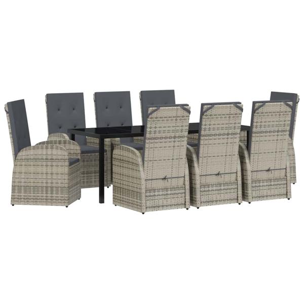 Garten Essgruppe 9 stk. Grau Poly-Rattan