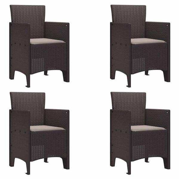 Gartensessel mit Kissen 4 Stück Braun Poly Rattan