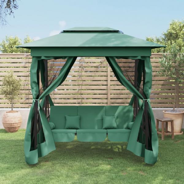 ARDEBO.de - Gartenpavillon mit Hollywoodschaukel Grün Stoff & Stahl