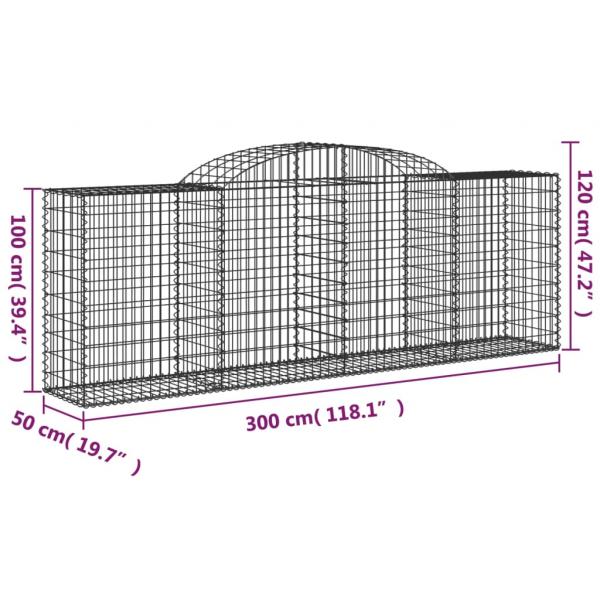 Gabionen mit Hochbogen 3 Stk. 300x50x100/120cm Verzinktes Eisen