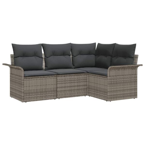 Garten Sofa Set 4-teilig Grau Polyesterkissen und Rattanbasis