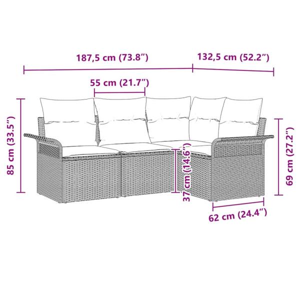 Garten Sofa Set 4-teilig Grau Polyesterkissen und Rattanbasis